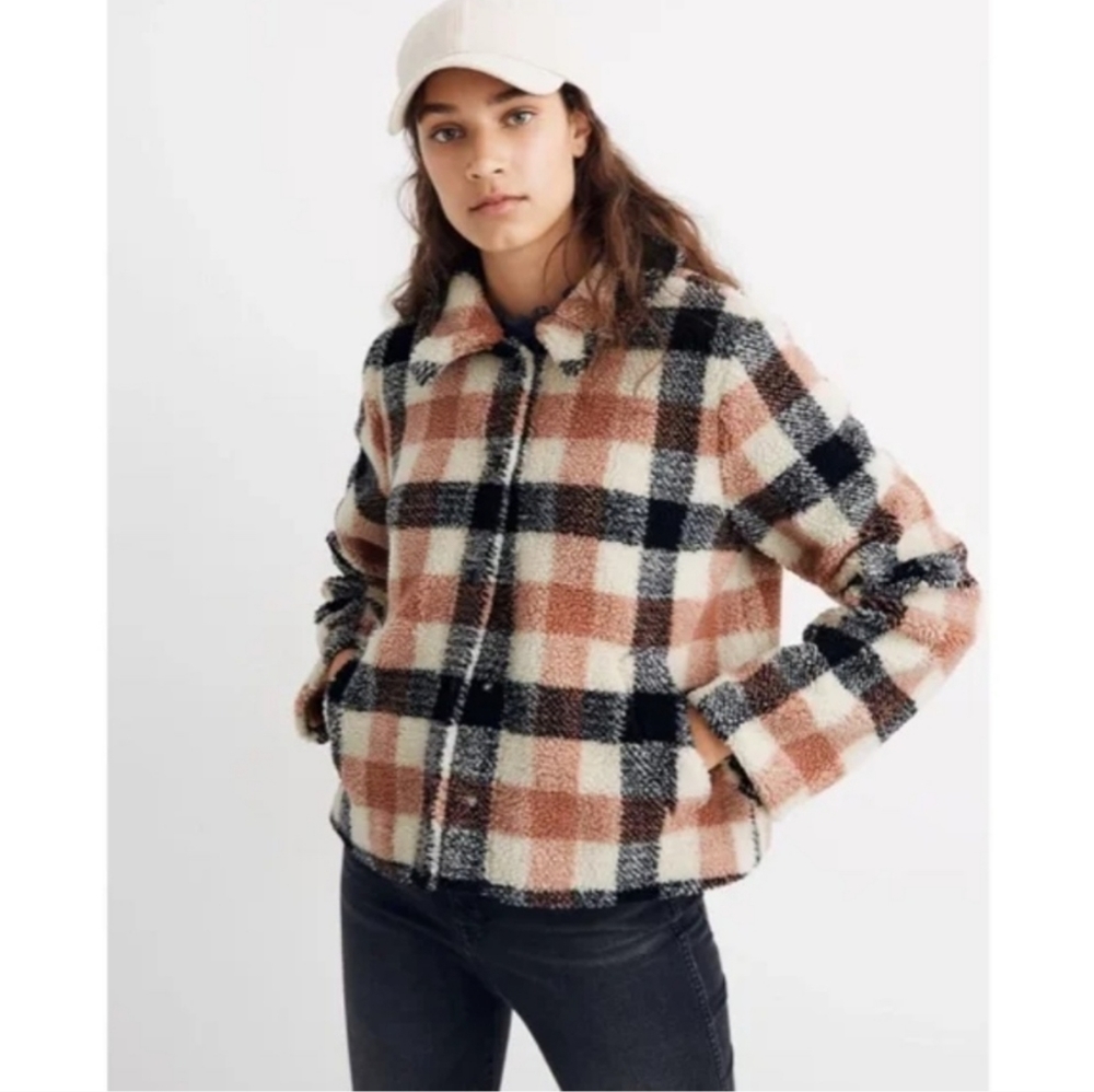 Madewell Hazelwood Checkered Sherpa Teddy Jacket